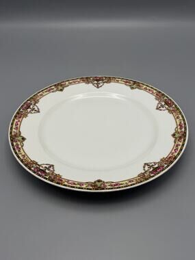 Victoria VIT24 Czechoslovakia Dinner Plate Pink Roses Gold Scroll 9 7/8" Vintage